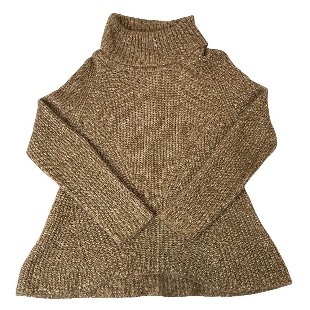 Massimo Dutti Gold Shimmery Turtleneck Sweater Women's Small Italian Yarn